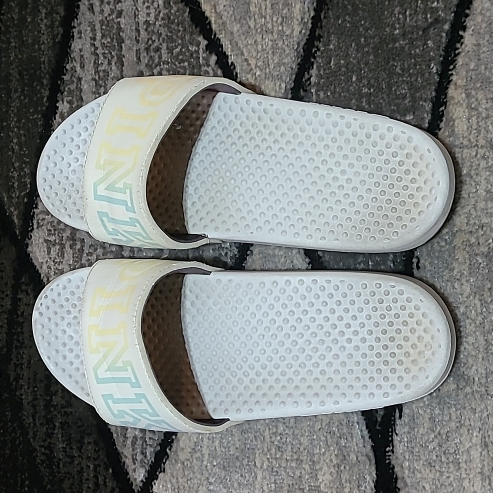 VS PINK WHITE OMBRE LOGO STRAP SLIDES SANDALS - Picture 4 of 9